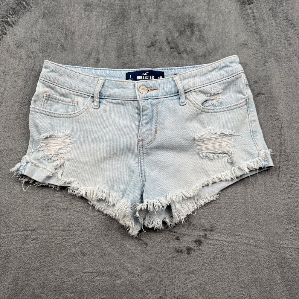 Hollister Low-Rise Short-Short Denim Women 3/26 Distressed Frayed Hem Excellent